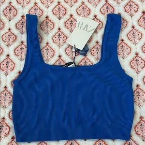 Zara Blue Ribbed Crop Top NWT
